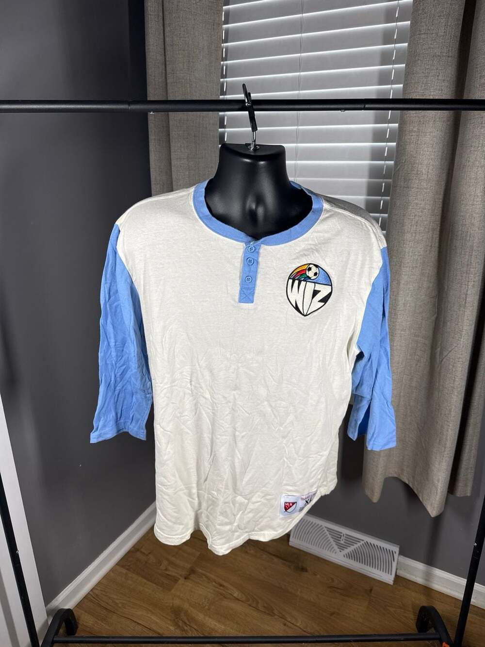 Mitchell & Ness MLS Kansas City Wiz Retro Icon Henley 3/4 Sleeve T-Shirt Size XL